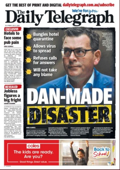 daily tele front cover - dan made disaster